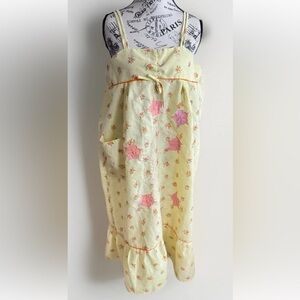 Vintage 70s Handmade Yellow Floral Cottage Core Spaghetti Strap Tent Dress OS